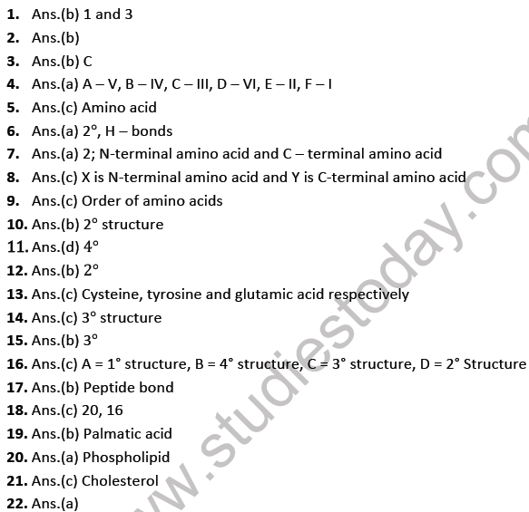 NEET Biology Biomolecules MCQs Set A, Multiple Choice Questions